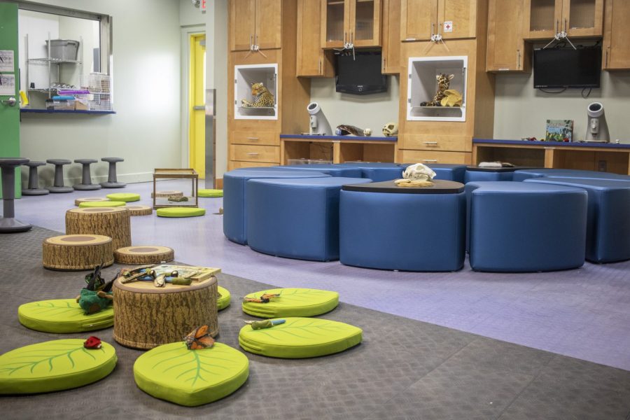 A classroom with varied seating.